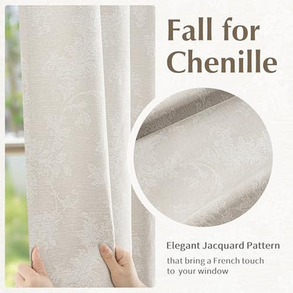 FMFUNCTEX Beige Floral Jacquard Blackout Curtains, 52X108 Inches, 2 Panels - color: Beige, size: 52"W x 108"L (Pack of 2)