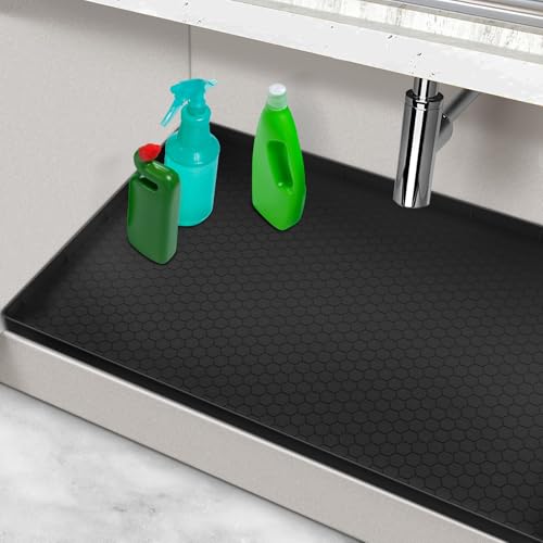 Undersink Waterproof Mat 31" x 19", Silicone Under Kitchen Sink Mat Black - color: Black, size: 31" x 19"