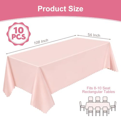 NatNarr 10 Pcs Plastic Light Pink Tablecloths, Scalloped Table Cloths - color: Light Pink, size: 10 Pack