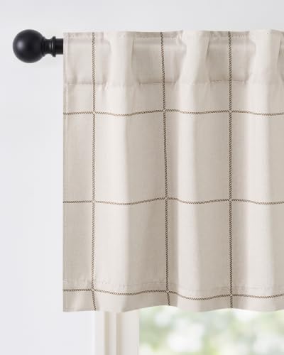NICETOWN 100% Blackout Taupe Plaid Valances, Taupe, W26xL18, 2 Panels - color: Taupe, size: 26"W x 18"L (Pack of 2)