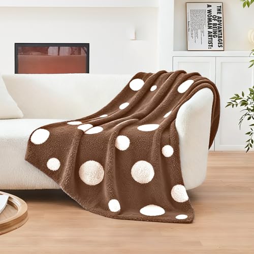 CozeCube Reversible Knitted Throw Blanket, Brown White Polka Dot, 50"x60" - color: D-brown and White, size: 50"x60"