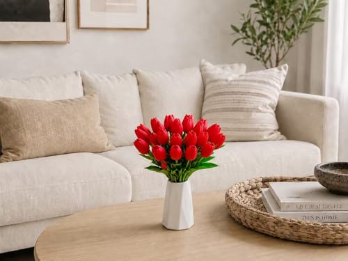 Mandy's 20 Stems Red Artificial Tulip Flowers for Home Centerpieces - color: Red 20pcs