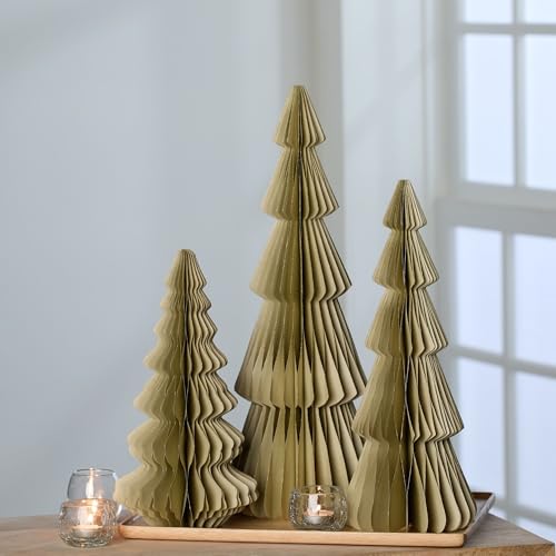 Winter Honeycomb Set of 3 Paper Trees (Large Set 3 Moss) - color: Large Set 3 Moss