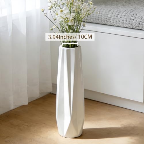 White Tall Ceramic Floor Vase, 17.7 Inch, Faceted Design - color: 5-stripes, size: Height-17.7 Inch