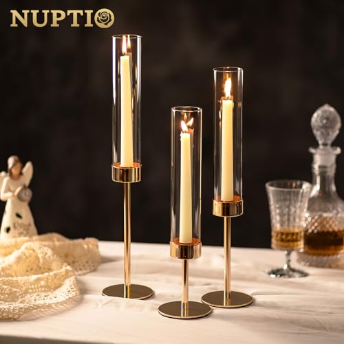 NUPTIO Hurricane Candle Holder for Candlestick, 6 Pcs Gold Candle Holders - color: Gold - Clear, size: 6pcs