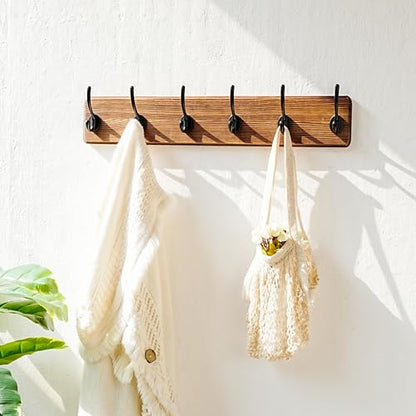 Dseap Wall Mounted Coat Rack: 24" Long, Patented, Heavy-Duty, 6-Double-Hooks Wooden Hanger Rail for Winter Coats, Hat, Jacket, Clothing - Natural & Black, Pack of 2 - color: Natural & Black, size: L=24"(2pcs)