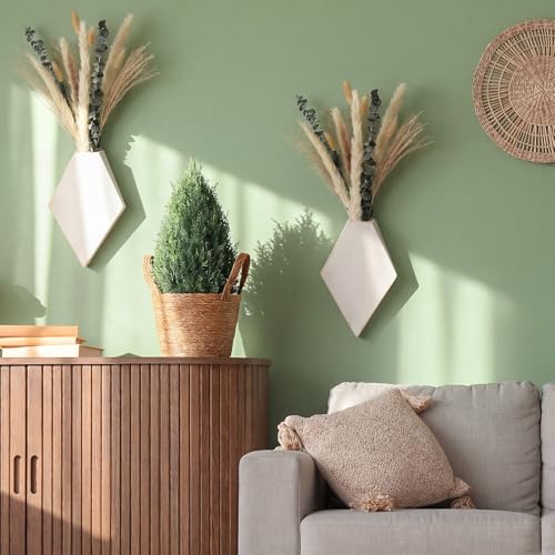2 Pcs Wooden Wall Planters, White Distressed, Natural Style - color: White Distressed, style: Natural Style