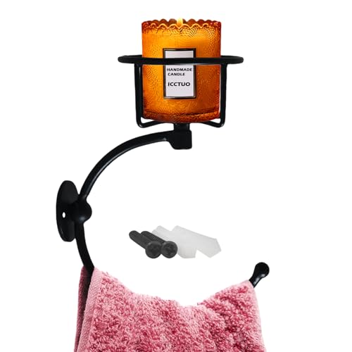 Hand Towel Holder, Matt Black Hand Towel Ring for Bathroom Wall Mounted, Heavy Duty Towel Hook with Candle Holder for Bathroom Wall Decoration - color: Black