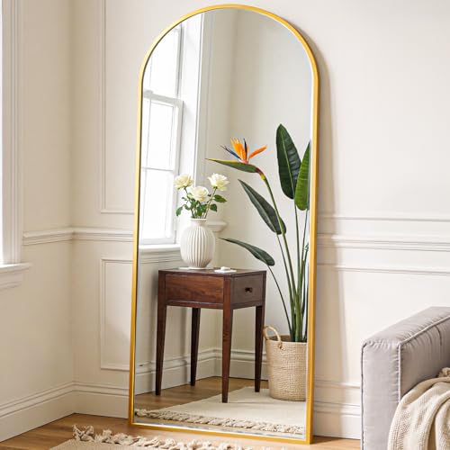 OLIXIS 64"x21.5" Arched Full Length Mirror with Stand, Body Mirror - color: Gold-arched, size: 64"L x 21.5"W