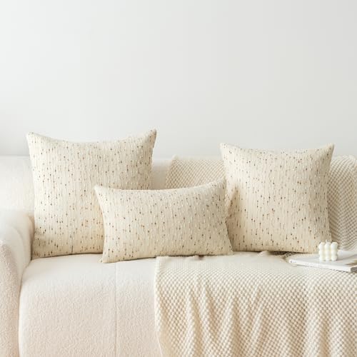 Boho Throw Pillow Covers 20 x 20 in Set of 2 - Neutral Farmhouse Meteor Style Fabric Textured Decorative Cushion Case Striped Square Pillowcase for Sofa, Couch, Beige and Brown - size: 20" x 20" (Pack of 2)