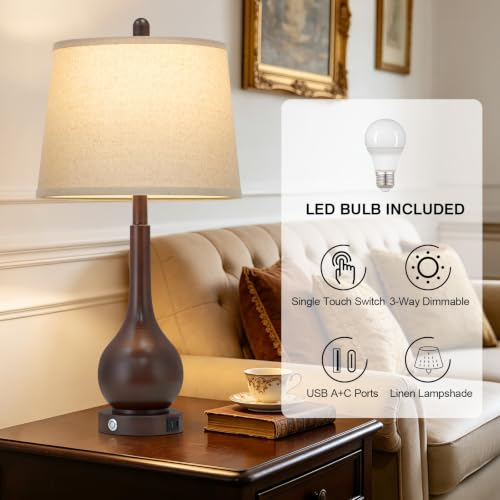 Rinweey 26" Brown Farmhouse Table Lamp for Living Room & Bedroom Nightstand - color: Brown (1 Pack)