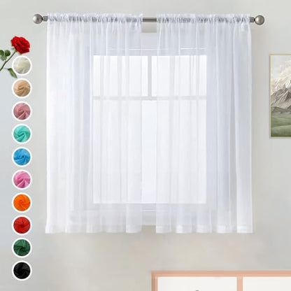 SpaceDresser Basic Rod Pocket Sheer Voile Window Curtain Liners White 2 Panels 52 Width 45 Inch Long for Kitchen Bedroom Children Living Room Yard(White,52 W x 45 L) - color: White, size: 52"W x 45"L (Pack of 2)