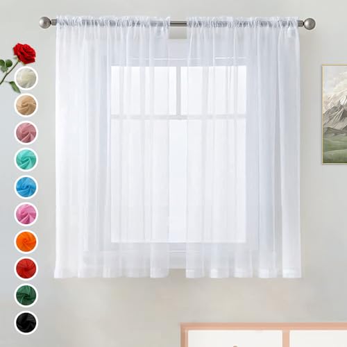 SpaceDresser Basic Rod Pocket Sheer Voile Window Curtain Liners White 2 Panels 52 Width 45 Inch Long for Kitchen Bedroom Children Living Room Yard(White,52 W x 45 L) - color: White, size: 52"W x 45"L (Pack of 2)