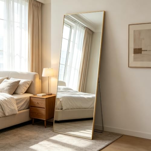Full Length Floor Mirror 56"x15", Body Standing Mirror - color: Claccic Gold-rect, size: 56"L x 15"W
