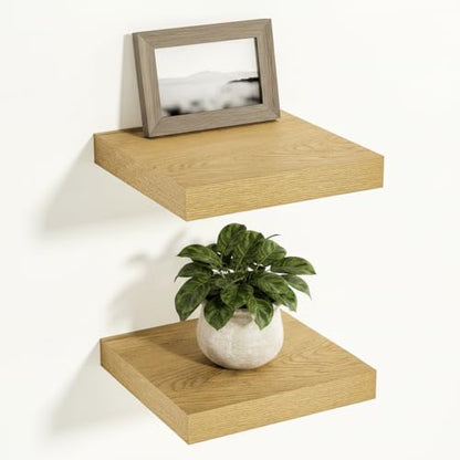 Vivelove 12 Inch Deep Floating Shelves, 12 X 12 Inches, Oak, Set of 2 - color: Oak, size: 12”wx12”dx1.5”h