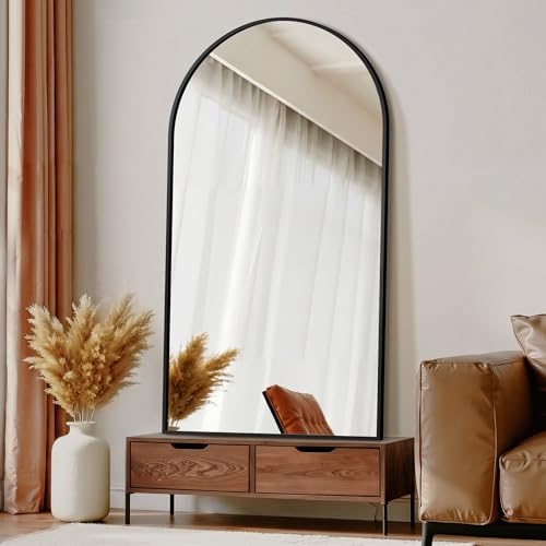 Arched Bathroom Mirror for Wall, 55" x 30" Metal Frame Vanity Mirror, Black - color: Matte Black, size: 55"L x 30"W