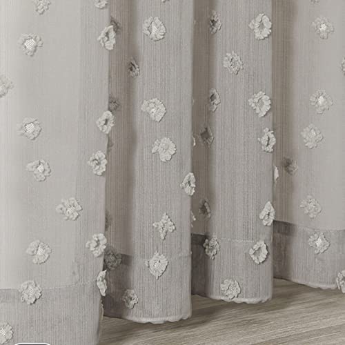 MYSKY HOME Grey Sheer Curtains with Pom Pom for Living Room 36x54,2 Panels - color: 1-grey, size: 36"W x 54"L (Pack of 2)