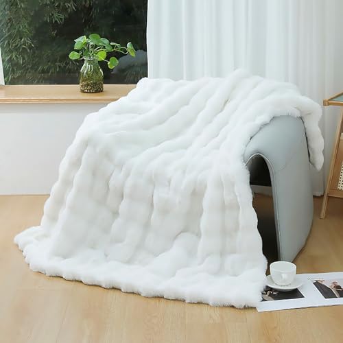 UKELER White Plush Furry Throw Blanket Super Soft Cozy Warm Blanket for Bed, Couch, Sofa, Office, Camping Shaggy Faux Fur Blanket Gift for Women, Men 50''x60'' - color: Da-white, size: 50''x60''
