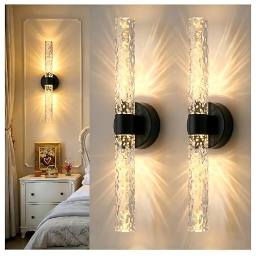 Battery Operated Wall Sconces Set of 2, 10000mAh Rechargeable Wall Light - color: Black, size: 21.4 inch