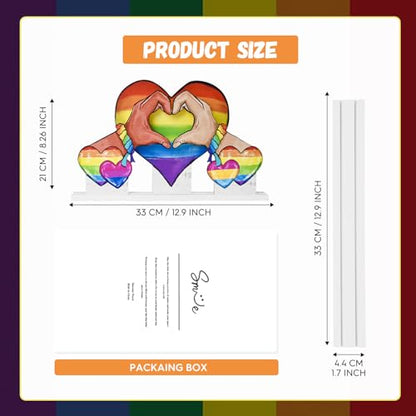 Smile Pride Month Wooden Tabletop Decor Rainbow Heart & Hand-Heart Desktop Plaques with Stands LGBTQ+ Indoor Home & Office Decor Gay Pride Gift Idea - style: Rainbow Heart