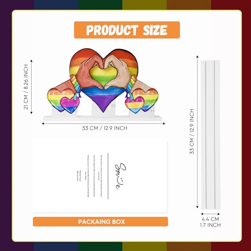 Smile Pride Month Wooden Tabletop Decor Rainbow Heart & Hand-Heart Desktop Plaques with Stands LGBTQ+ Indoor Home & Office Decor Gay Pride Gift Idea - style: Rainbow Heart