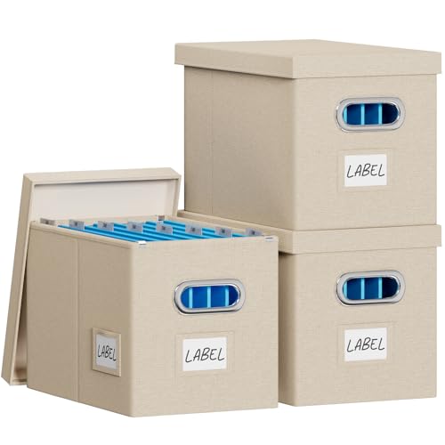 FHSQX 3Pack File Box with Lid, Beige, 14 x 9.3 x 10.9 in - color: Beige, size: 14 x 9.3 x 10.9 in (3Pack)