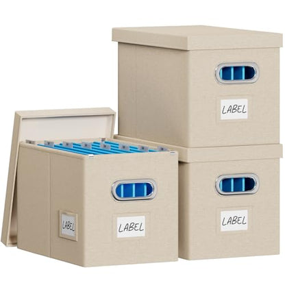 FHSQX 3Pack File Box with Lid, Beige, 14 x 9.3 x 10.9 in - color: Beige, size: 14 x 9.3 x 10.9 in (3Pack)