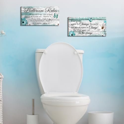 Jetec 2 Pcs Funny Bathroom Signs Wall Decor Farmhouse,Butterfly Style - style: Butterfly Style