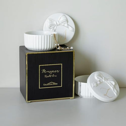 COLLECTIVE HOME Ceramic Jewelry Box with Bow, Nightstand Vanity Decor(R) - color: R