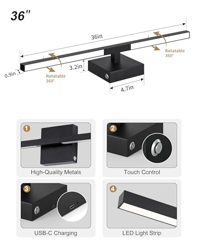 Rayogale Black 36 Inch Battery Operated Wall Sconce with Remote Control - color: Black, size: 36 Inch(2 Pack)