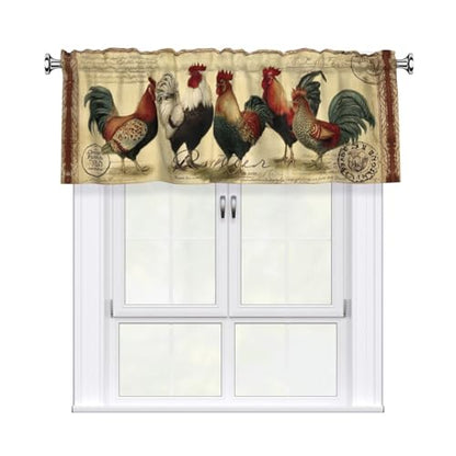 Worltoldb Vitange Chicken Curtain Valance Short Rod Pocket Window Treatment for Living Room Bedroom Kitchen Bathroom 1 Panel 54" W x 18" L - color: Vitange Chicken