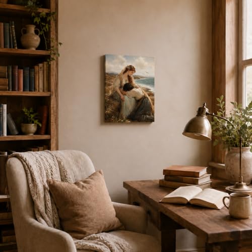 Canvas Wall Art Seaside Embrace Framed Style Romantic Portrait 12x16 Inch - color: Figure Painting, size: 16"L x 12"W