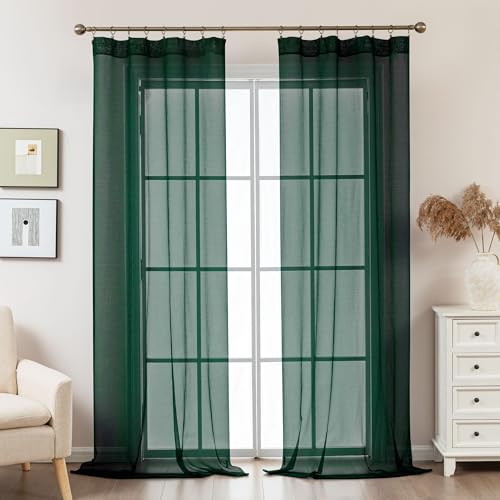 Green Sheer Curtains 108 Inches Extra Long Rod Pocket - color: Hunter Green, size: 42"W x 108"L (Pack of 2)