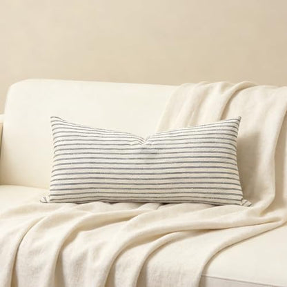 Slow Cow Lumbar Throw Pillow Cover Stripe 12 x 24 Inches Grey - color: D-off White Light Grey, size: 24" x 12" (Pack of 1)