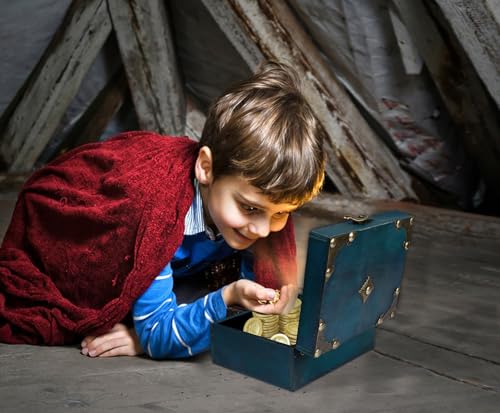 WaaHome Wood Treasure Box 5.5'' Small Decorative Teal Pirate Treasure Chest Jewelry Keepsakes Box for Kids Girls Boys Women Gifts Home Decor - color: 5.5" Green