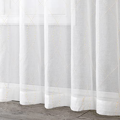 VISIONTEX White Sheer Curtains Beige Dots Moroccan Embroidered 84 Inches - color: Dots-beige, size: 54"W x 84"L (Pack of 2)