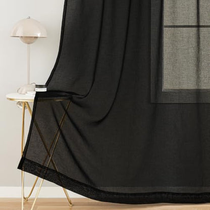 Sheer Curtains for Living Room, Bedroom, 52"Wx 45"L, Black, 2 Panels - color: Black, size: 52"W x 45"L (Pack of 2)