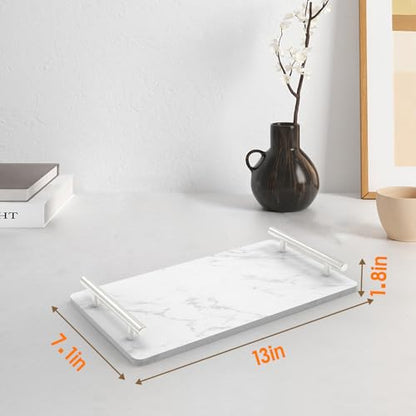 Guest Towel Holder Tray,Marble Bathroom Tray with Handles,Silver,Large - color: Silver, size: 13" x 7.1" x 2"