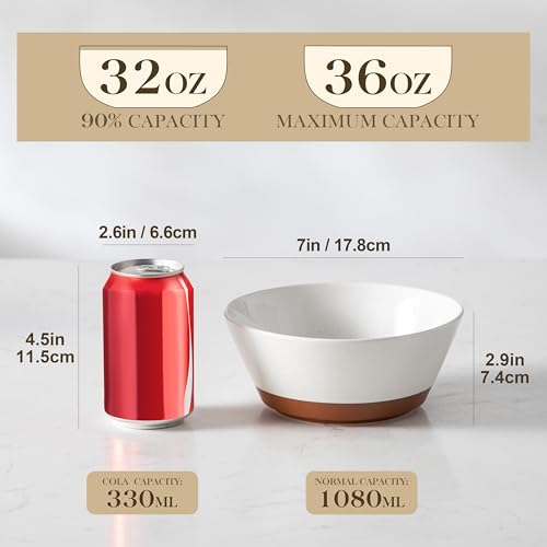 MALACASA Soup Bowls, Ceramic Salad Bowls Set of 4, 36oz Ceramic Bowls - color: White&Brown, size: 36oz