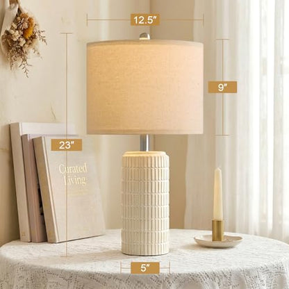 PoKat 23’’ Dimmable Table Lamps Set of 2 with Remote for Living Room, White - color: Cream