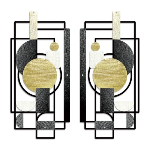 Putuo Decor 2-Piece Black Gold Geometric Metal Wall Art - color: Black&Gold