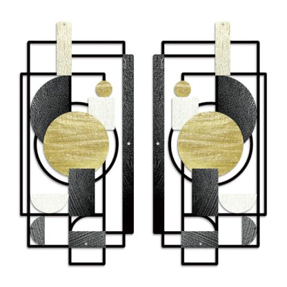 Putuo Decor 2-Piece Black Gold Geometric Metal Wall Art - color: Black&Gold
