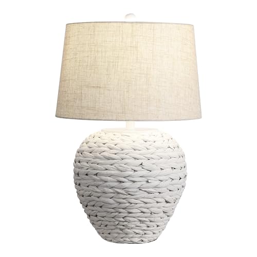 JONATHAN Y Alaro Table Lamp Woven Water Hyacinth Basket 24.5", White - color: White