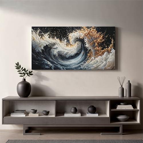 YISXINOAG Blue Gold Ocean Wall Art Coastal Abstract Painting Canvas 20"X40" - color: blue gold, size: 40"L x 20"W
