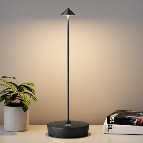 Rechargeable Cordless Table Lamp, Portable Powered LED Battery 6000mAh Metal USB Desk Lamp, 3 Levels Brightness Light for Restaurants Outdoor (Black) - color: Black