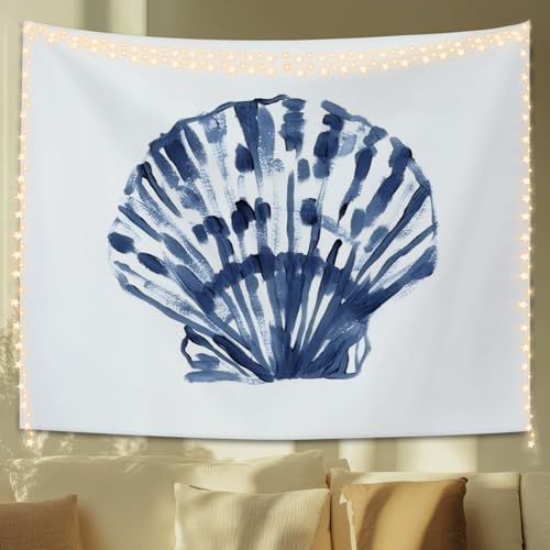 STHTTSW Coastal Tapestry, Coastal Room Decor Tapestries Wall Blanket, Blue Beachy Scallop Shell Seashell Wall Hanging Decor for Dorm Bedroom 50x60 Inch - color: Coastal - Shell