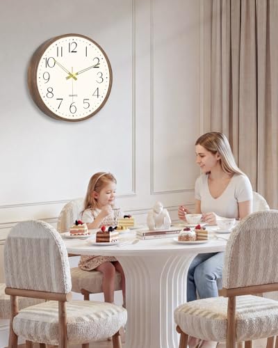 16 Inch Wall Clock, Silent Analog Clock Battery Operated - color: Brown Wood Grain, size: 16In