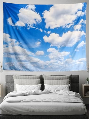 TUGCAY Blue Sky Tapestry White Cloud Tapestry Wall Hanging Ceiling Tapestries Clear Sunny Sky Clouds Backdrop Art Poster Wall Decor for Bedroom Living Room Dorm Kitchen Bathroom, 80x60 Inch - size: 80"L x 60"W