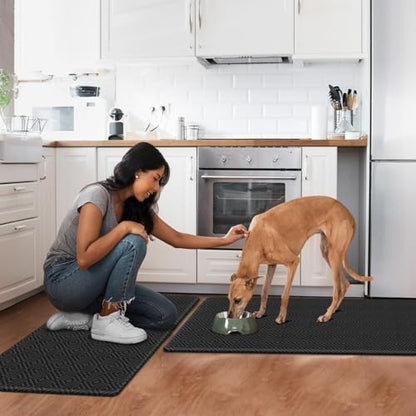 Kitchen Mat 2PCS Kitchen Rugs Cushioned Anti-Fatigue Rug Standing Desk Mat - color: Black, size: 47"L x 17.3"W x 0.4"Th