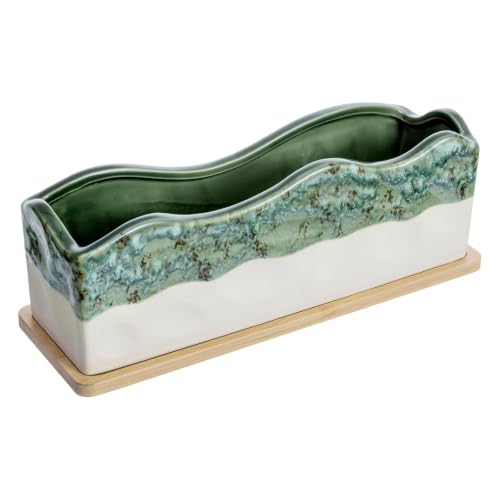 MyGift 13 Inch Rectangular Seafoam Green Glazed Ceramic Succulent Planter - size: 13 Inch